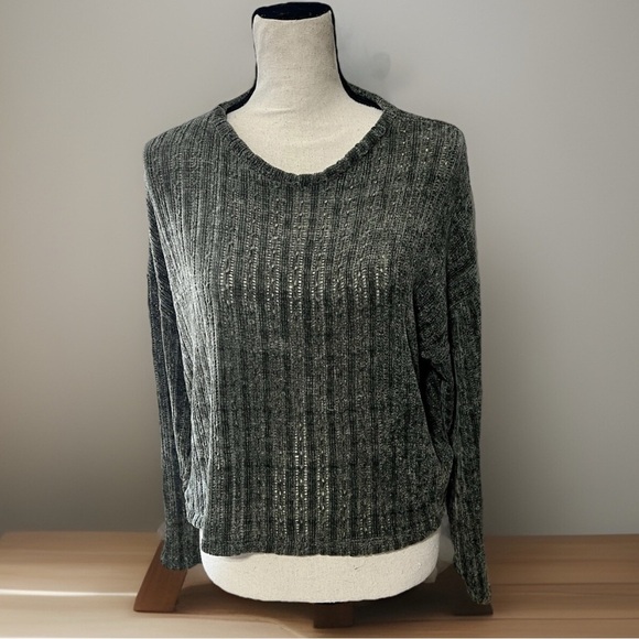 Hollister Sweater size L Olive Green Chunky Knit Long Sleeve Slouchy Slub - Picture 2 of 7